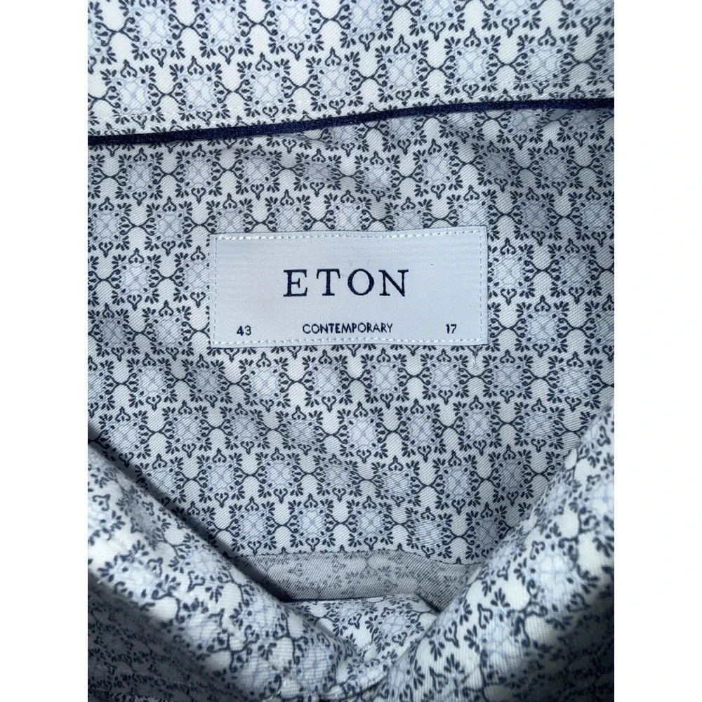 Eton Contemporary Long Sleeve Blue Geometric Size XL 43 17 Collar‎ Formal